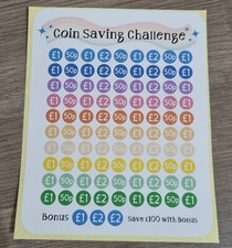 Money Tin Tracker Coin Saving Challenge Sticker x 1 Piggybank  £1 £2 50p 13cm