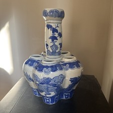 Vintage Chinese Tulip Vase Tulipiere Dragon Blue & White oriental porcelain rare