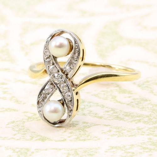 Pearl diamond ring 18ct gold - pearl,