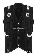 Mens Leather Vest Black Suede