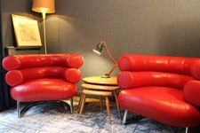 Red leather Bibendum armchairs