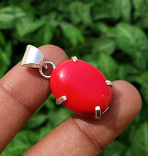 Elegant Red Coral Gemstone 1PCS Prong Pendant 925 Silver Plated Fashion Jewelry
