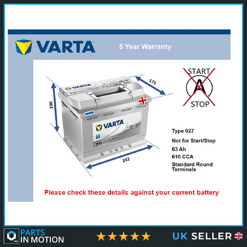 Car battery d15 varta 027 - varta, 610a
