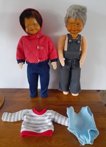 Dolls wooden heads - x2, fabric