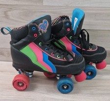 SFR Rio Roller Quad Skates Women Girls Retro Style Black Rainbow UK 7 EU 40.5