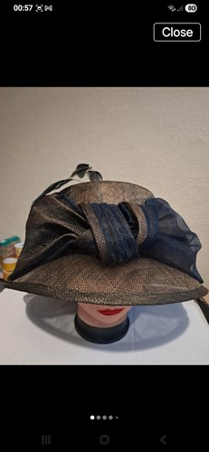 Gold navy straw wide brim - straw,