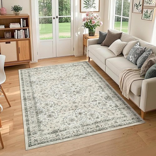 Vintage boho area rug washable - boho,