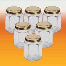 Pack of 6 - 12oz Hexagonal Glass Food Jar With Gold Twist Off Lid