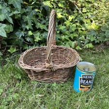 Vintage Hand Made Wicker Basket-Woven Willow-Rustic Decor-Handle-27 cm High