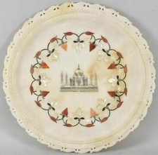 Antique Inlaid Alabaster Plaque of Taj Mahal Indian Company Mughal Art 12 inch