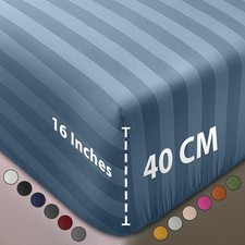 Satin Stripe Fitted Sheet 40cm Deep Elastic Bed Sheet Single Double King Size UK