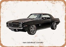 Classic Car Art - 1969 Chevrolet Camaro Oil Painting - Rusty Look Metal Sign 3
