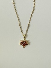 Gold Tone Red Gem Leaf Pendant