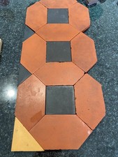 Victorian reclaimed encaustic floor tiles terracotta  hexagon geometric
