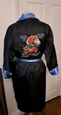  Silk Reversible Kimono  Robe Dressing Gown  Embroidered Dragon Blk Blue 12/14 .