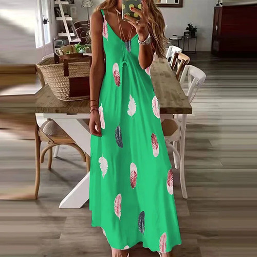 Women feather print maxi - feather,