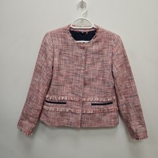 Joules Tweed Redfleck Pink Red Cotton Country Short Blazer Jacket Size Uk 10