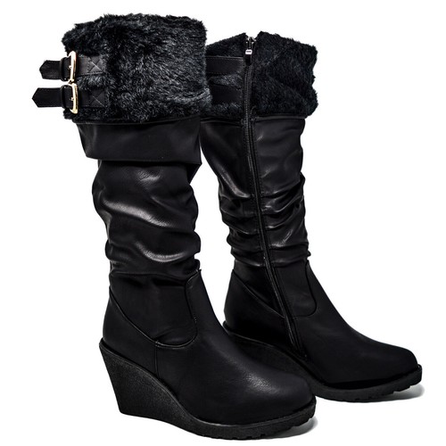 Womens ladies fur wedge heel - ladies,