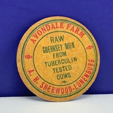 Milk Bottle cap vtg dairy farm advertising label Avondale sherwood lunenburg AH
