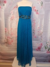 Monsoon Turquoise Blue Silk Maxi Dress UK 14 Beaded Waist, Elegant Evening Gown