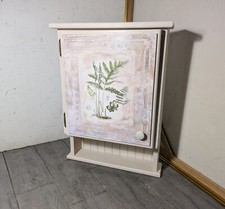 Vintage Boho Shabby Chic White Wood Wall Curio Cabinet Shelf Fern Plant Art F64