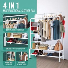 120KG Heavy Duty Clothes Rail Garment Shoe Rack 2Hanging Rods 4 Storage Shelves