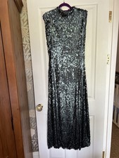 Trinny Favourite Zara Petrol Blue Sequin Backless Dress In Size M