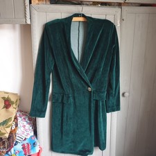 Vtg 90s Dark Green Velvet Jacket Sz S Fluid Gold Button Regency