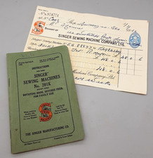 Genuine Original Instruction Book Singer Sewing Machine No 201K & Sales Receipt