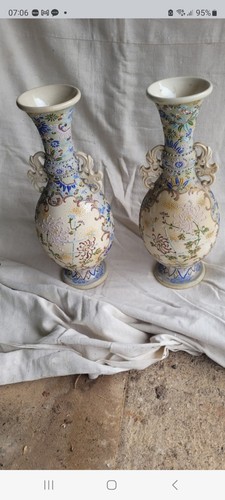 Pair japanese satsuma vases - 20"japanese,