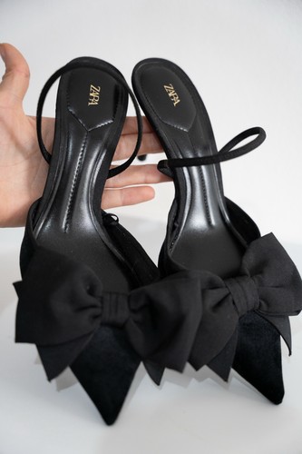 Zara black bow slingback heels - zara,