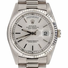 Men Rolex Solid 18KT 18K White Gold Day Date President Watch Silver Dial 18239