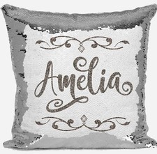 Personalised Glitter Any Name Magic Reveal Silver Sequin Cushion Cover Gift 1