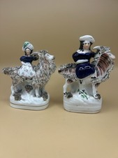Antique Staffordshire Figures Girl On Goat Victorian 