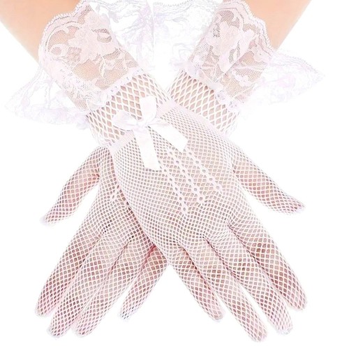 White fishnet lace gloves - lace,
