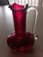 Vintage Hand Blown Ruby Red Glass Vase With Ruffled Top Art glass 4 Inches