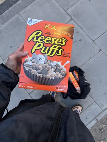 Kaws reeses puffs cereal - x,