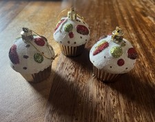 3 Cupcake Baubles Ornaments Decorations Christmas Xmas Tree