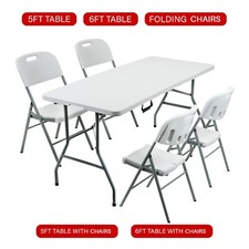 5/6FT CATERING CAMPING HEAVY DUTY FOLDING TRESTLE TABLE PICNIC BBQ PARTY CHAIRS