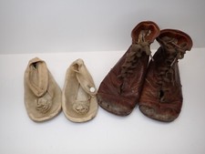 Vintage Childrens Shoes Boots Boy Dr. Posner Leather Boots Girl Silk Slippers