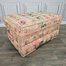 Vintage Floral Upholstered Footstool – Retro 1980s Padded Ottoman Pouffe Seat