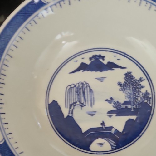 Blue white willow pattern - white,