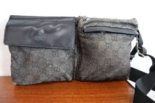 GUCCI Waist bag Pouch Shoulder bag Black Double pocket GG Canvas Leather Used