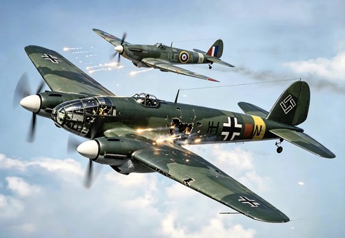 Spitfire chasing heinkel - spitfire,