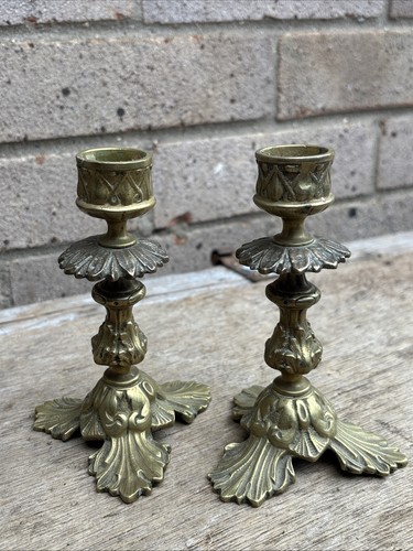Antique brass candlesticks - antique,