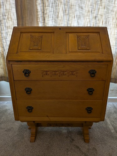 Vintage solid oak bureau - vintage,