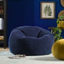 Adult Cord Bean Bag Chair, Luxury Extra Large Classic Filled Beanbag Navy Blue