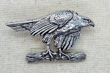 Goshawk Bird Branch Pin Badge (Artisan English Silver Pewter Brooch in pouch)