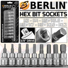 HEX BIT Socket Set 3/8" Drive H3 To H12 Allen Key HX Bits Sockets 9 PCS 6 Point
