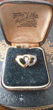 Antique Vintage 1950-s SILVER AND GOLD ENTWINED HEARTS RING Size UK M 1/2, US 6